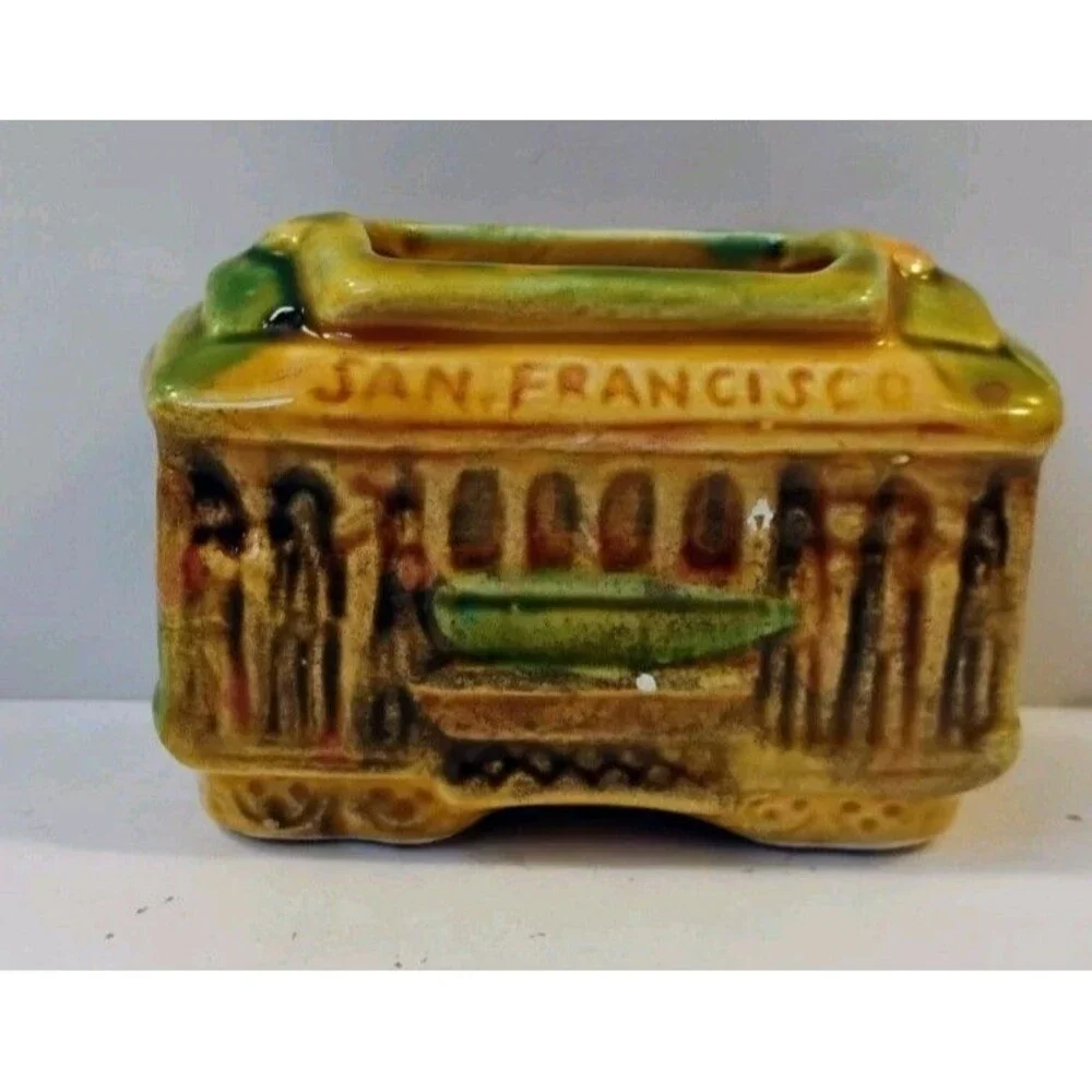 Vintage San Francisco Cable Car Ceramic Planter Toothpick Holder Souvenir MCM